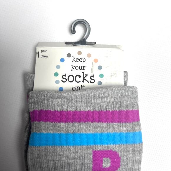 Keep Your Socks On Womens Gray/Pink Graphic One Pair Crew Style Socks - Picture 3 of 6